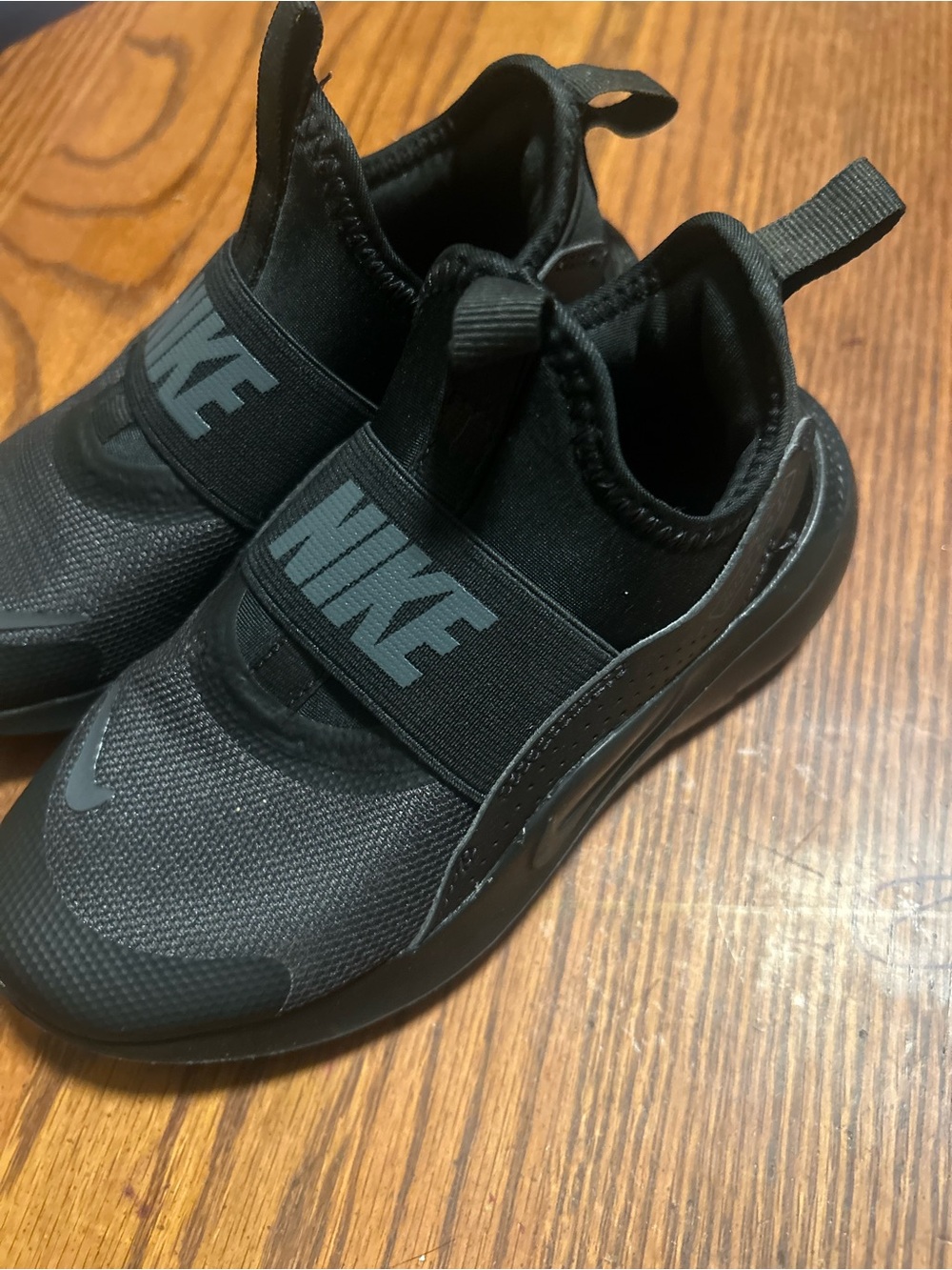 Nike Kids Black Slip-On Sneakers with Gray Logo Boy